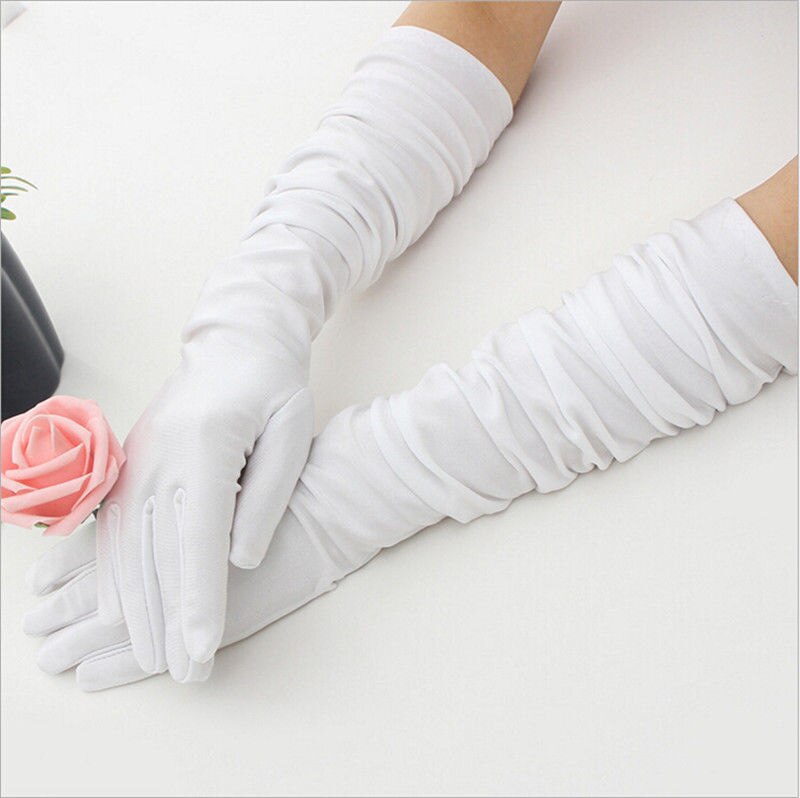Guantes clásicos elásticos de satén para adultos, guantes largos de encaje blanco, negro, blanco, rojo y gris, accesorios de boda