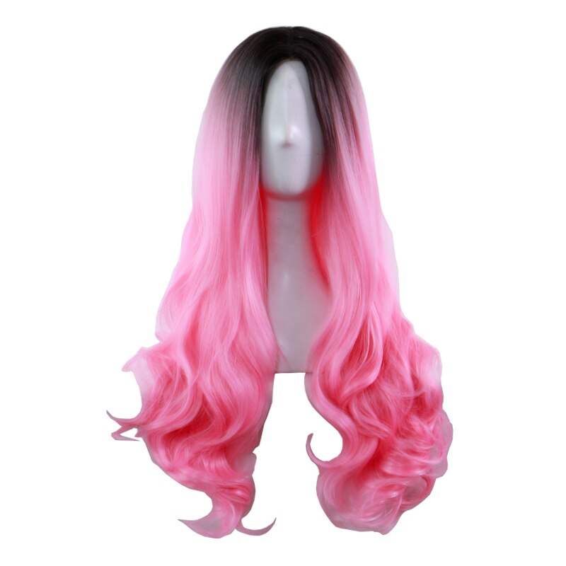 5 couleur noir Ombre longue vague perruques Centre séparation rose perruque bouclée en vrac pleine perruque Cosplay déguisement d'halloween: Rose