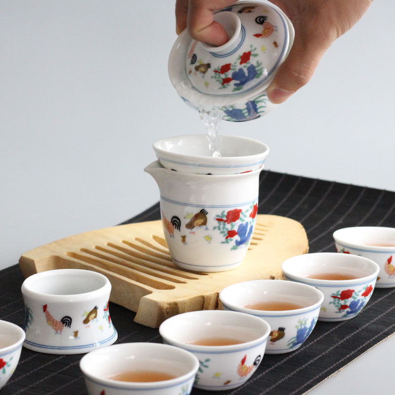Juego de té chino de gallo arcaístico, tetera, juego de tazas, artículos de té para el hogar, juego de Ceremonia de té, juego de té de porcelana
