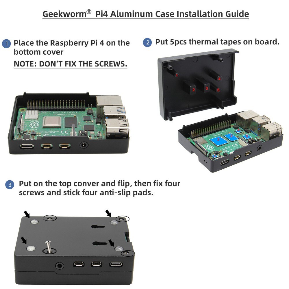 Raspberry Pi 4B Metall Gehäuse Passive Kühlung Wärme Ableitung Aluminium Fall Kompatibel mit Raspberry Pi 4 Modell B Nur