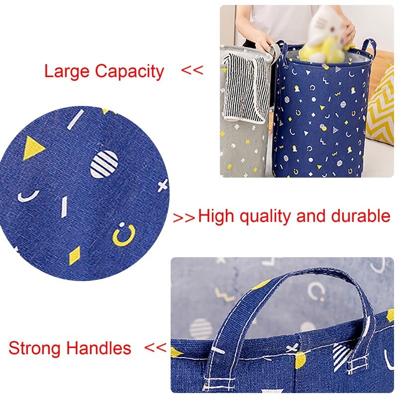 Foldable Laundry Basket Canvas Large Laundry Hamper Dirty Clothes Storage Organizer Bucket Home Portable Storage Bag for Toys