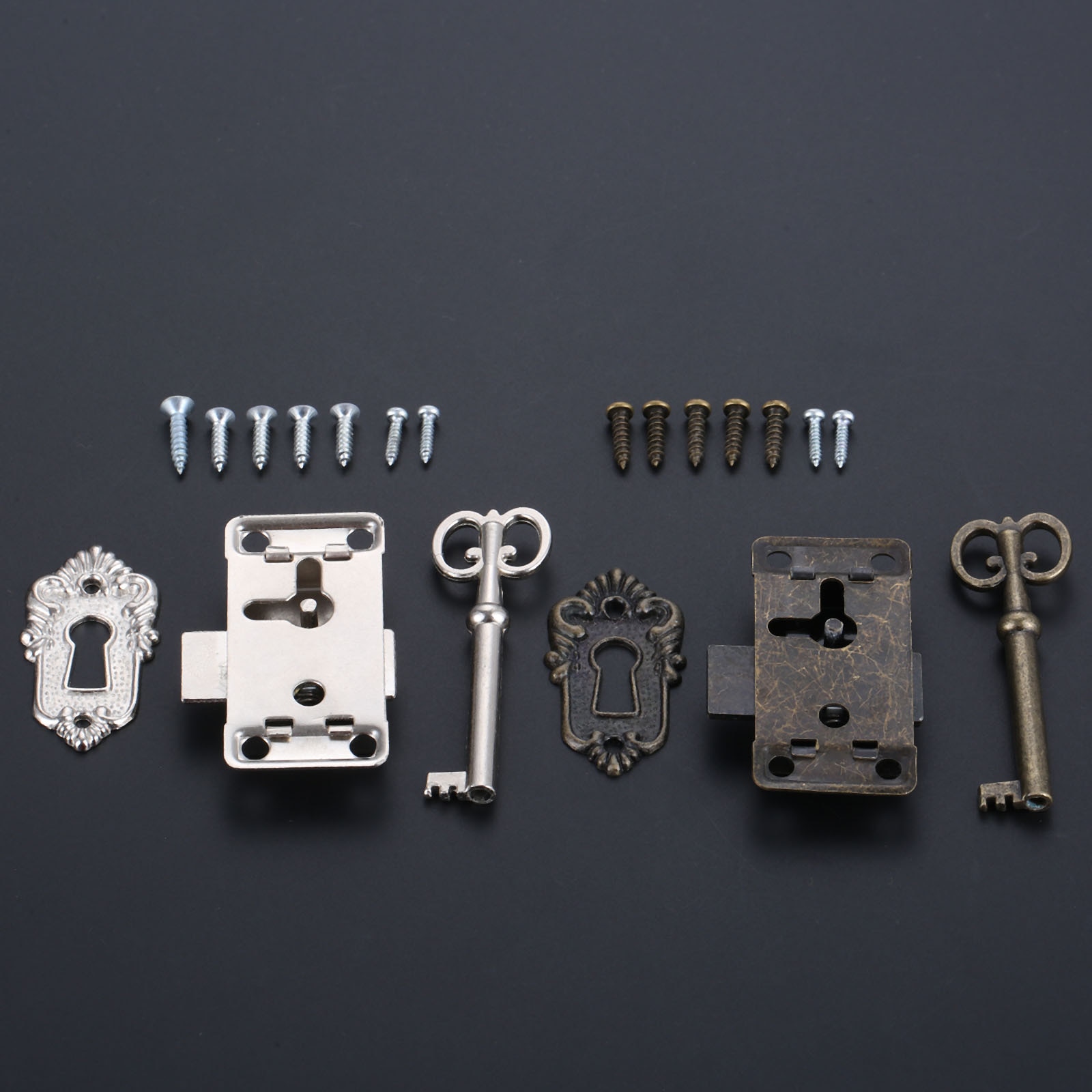 Dreld antik jern dørlås skuffe smykker træ kabinet garderobe skab dørlås + nøgle møbler hardware sølv / sort
