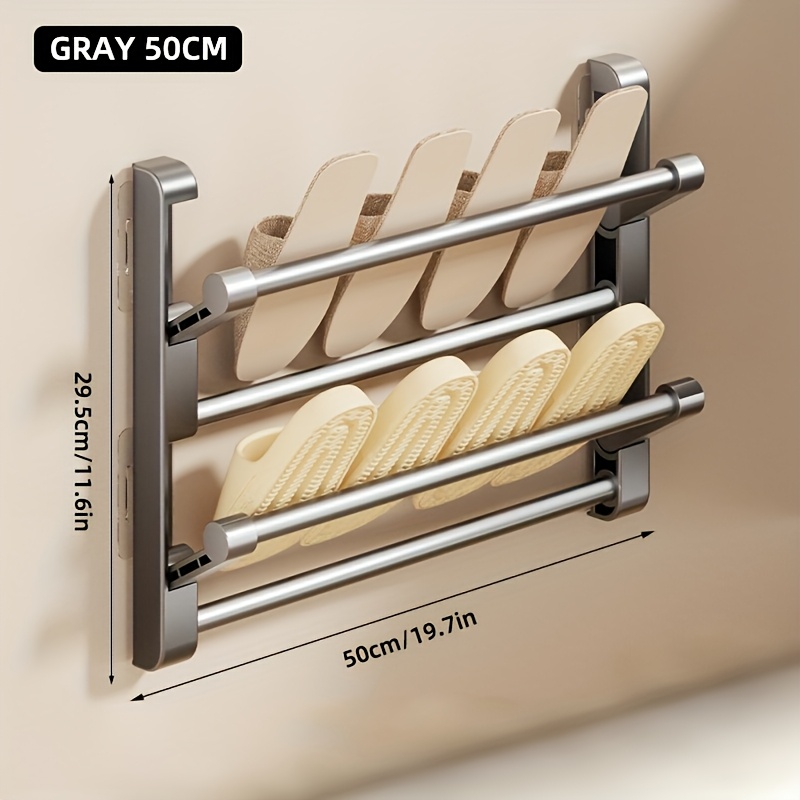 Wieszak na kapcie łazienkowe montowany na ścianie bez dziurkacza Dwuwarstwowy wieszak na kapcie Półka na buty Składany stojak na kapcie Organizer na buty: Jasno szary