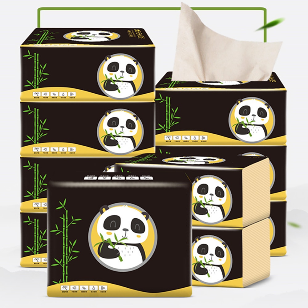 10 Roll Toilet Paper Panda Pattern Package Bamboo Natural Color Pumping Paper Household Napkin Bathroom White Soft Drawing
