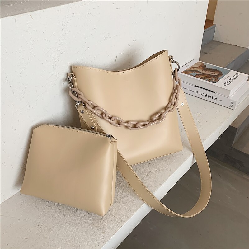 Acrylique chaîne petit sac en cuir PU sacs à bandoulière pour les femmes sac tendance voyage seau sacs épaule sacs à main: Beige