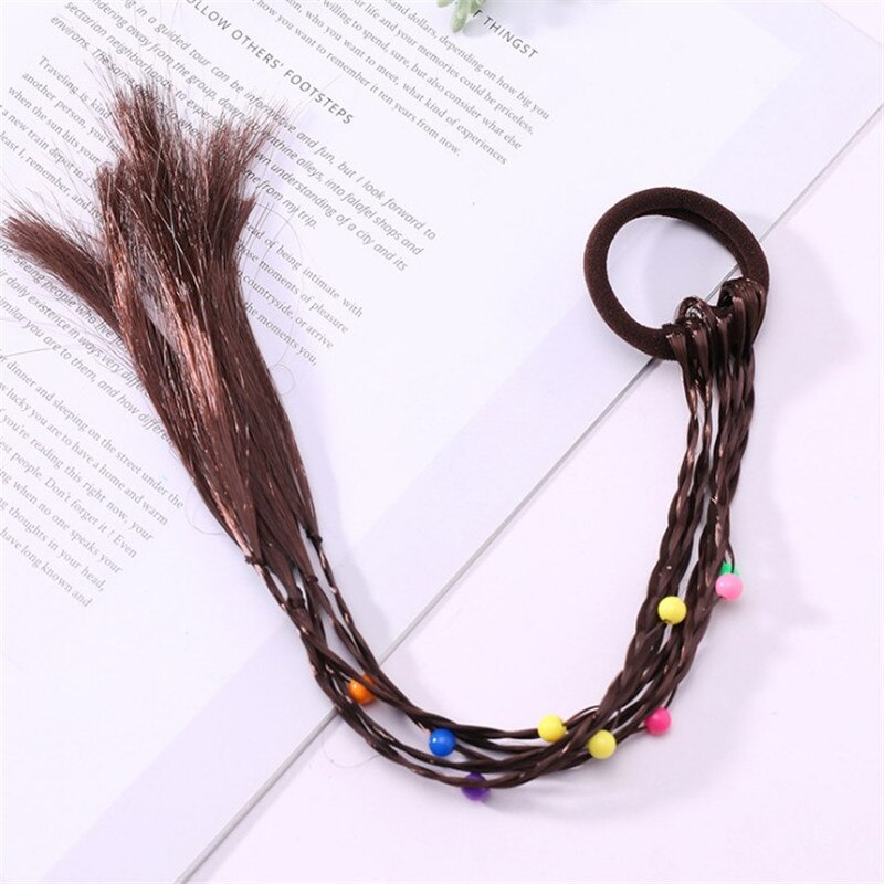 Perruque bandeau Simple en caoutchouc pour filles | Corde tressée, accessoires pour cheveux, perruque corde pour cheveux, outils pour cheveux, coiffe de tête de cochon: bead dark coffee