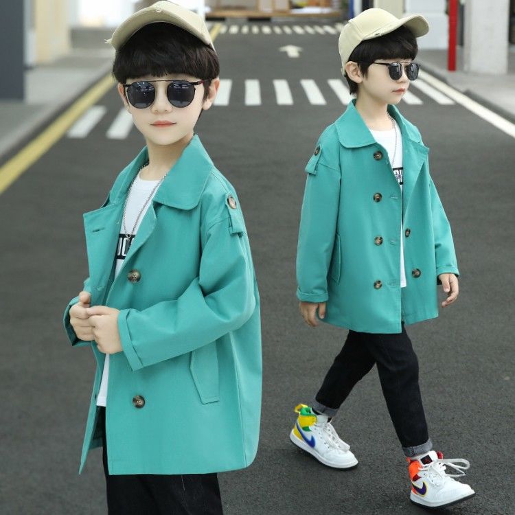 2022 Boys Trench Coats Casual Jackets Baby Boy Kids Spring Autumn Long Jacket Clothes Children Overcoats 4-14age: Green / 110 4T