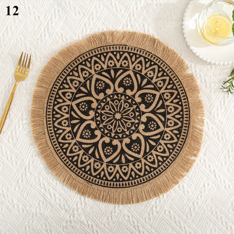 Coffee Cup Mats Woven Placemats Printed Jute Placemats Tassel Placemat Vase Cushions Furniture Decoration Heat Insulation: 12