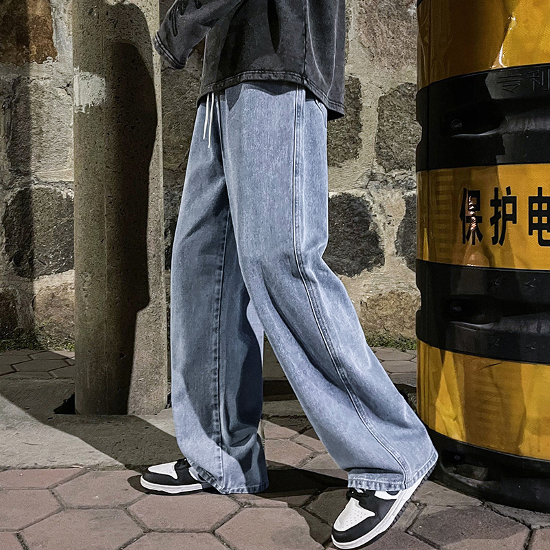 2023 männer Jeans Koreanische Ausführung Schüler lässig Hosen hoch Straße Gerade verlieren Breite Bein Jeans Schwarz Grau Blau ausgebeult Jeans