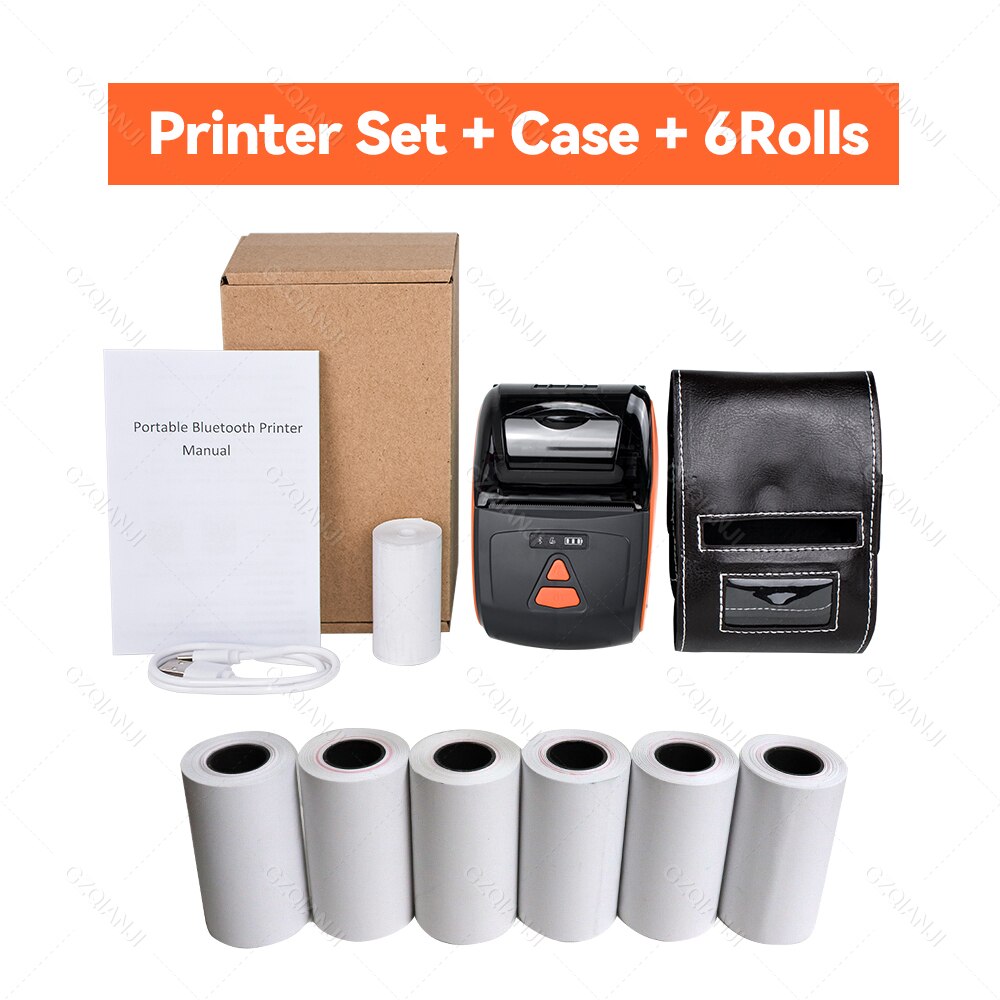 58mm Thermal Receipt Printer Compatible With Android iOS Windows System Bluetooth-Compatable Portable Mini Printer Printing Bill: Add 6 Rolls