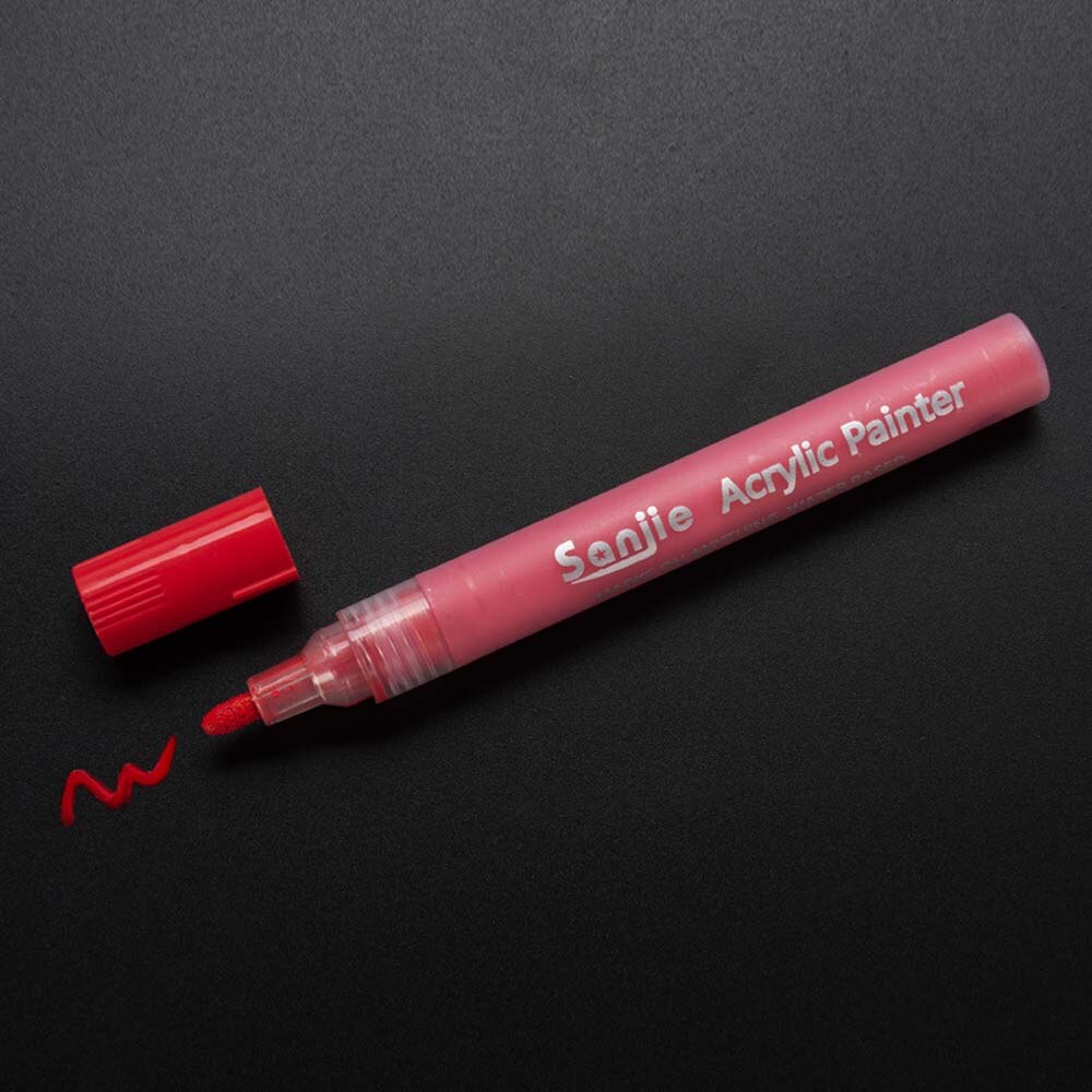 12 Colors Permanent Acrylic Paint Marker Pens For Ceramic Rock Glass Wood Fabric Canvas DIY Painting Office School Supplies: red