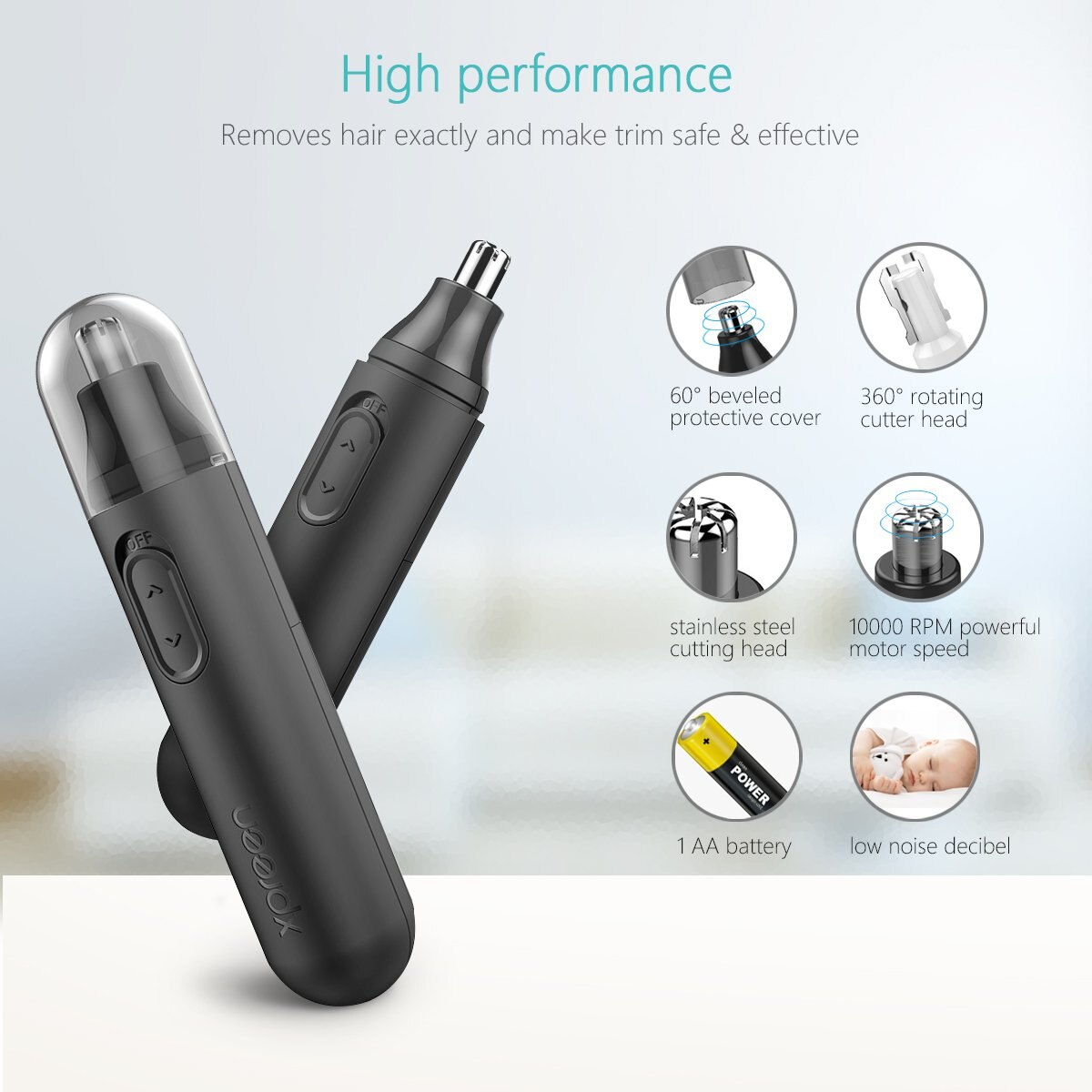 Xpreen Nose Trimmer Nose Hair Trimmer High-Speed Rotating Waterproof ABS Hair Trimmer For Men