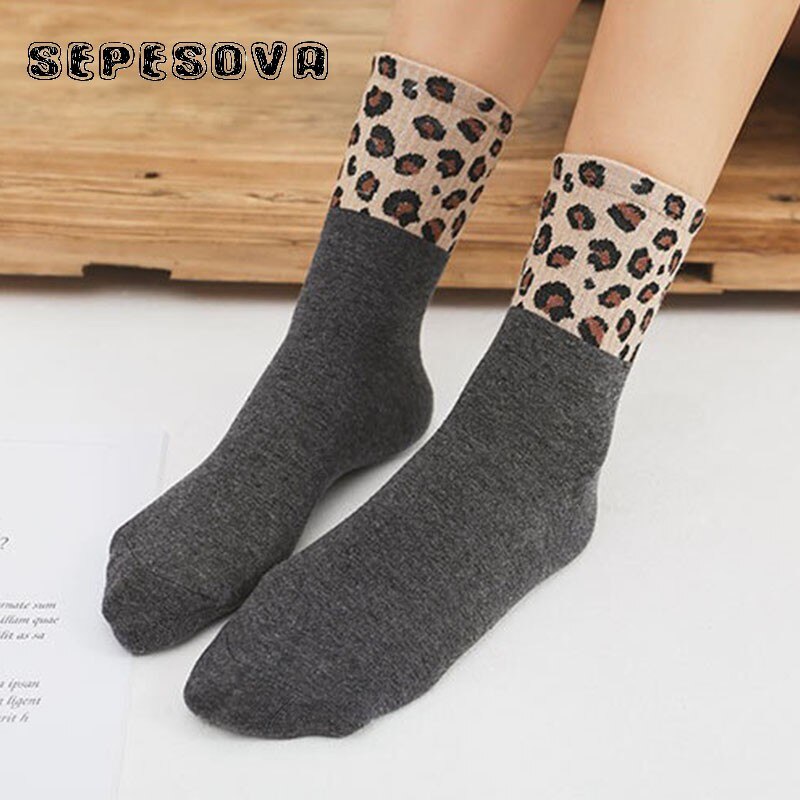 Womens Leopard Sokken Spikkel Streep Zwarte Winter Warme Korte Sok Trend Stijlvolle Blend Casual Elastische Slijtage Vrouw Comfortabele Sox