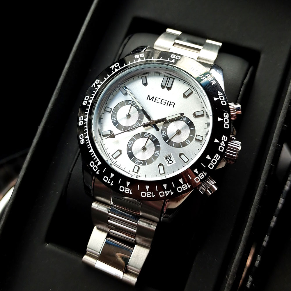 MEGIR Men Watch Top Brand Luxury Sports Quartz Watches Stainless Steel Strap Waterproof Chronograph Wristwatch часы мужские 8104
