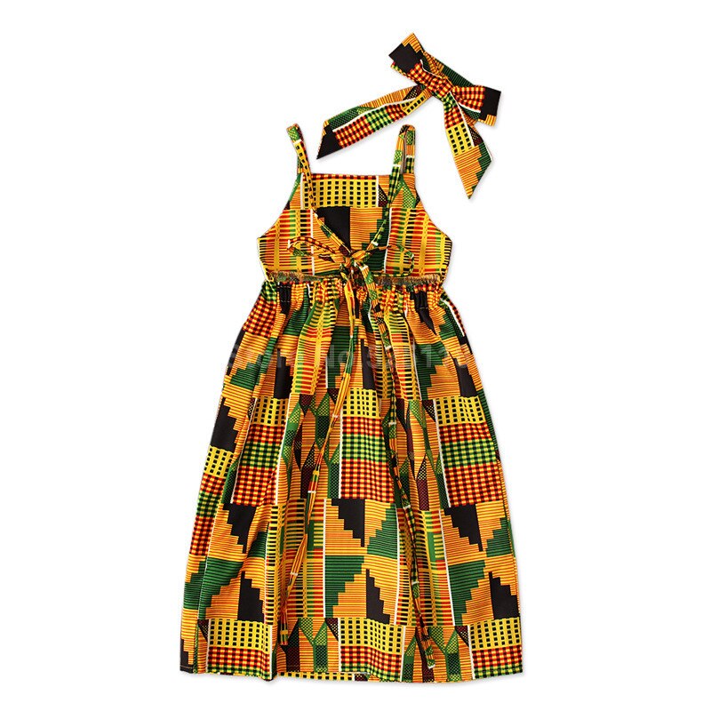 Baby Girls Party Dress African Clothing Children Bazin Riche Dashiki Dresses Kids Jumpsuit Printed Rompers with Headband: Dress and Headband / 90