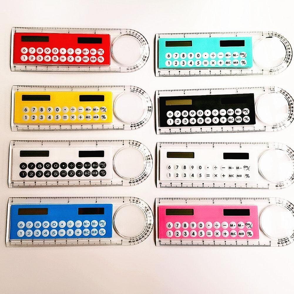 Mini Ultra-thin Straight Ruler With Solar Calculator Supplies Magnifier 10cm Office Calculator Multifunction School I7B8