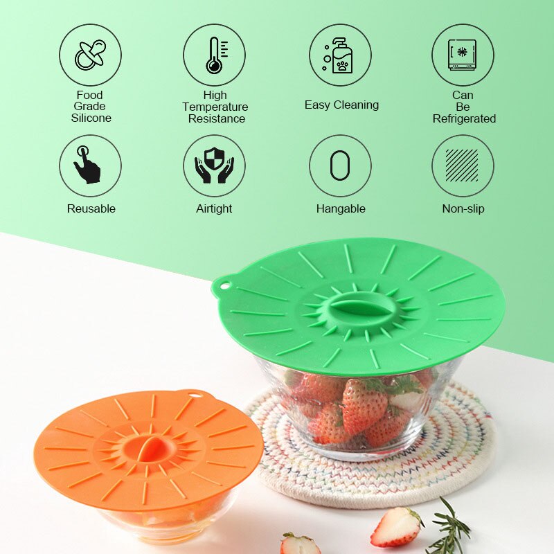 Tapas de silicona universales reutilizables para conservación de frutas y alimentos, sello al vacío, tazón con tapa, olla, envoltura de sellado, herramienta de cocina, 3/5 Uds.