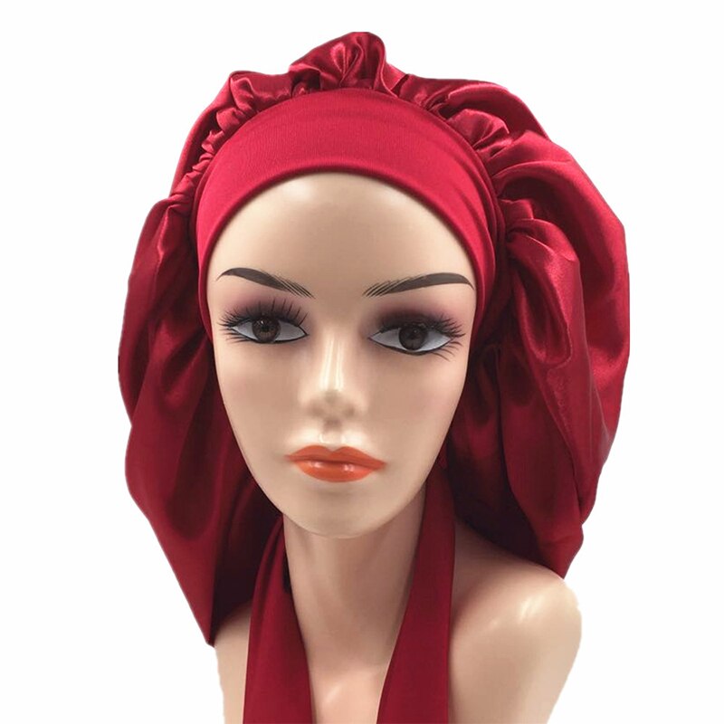 Women Night Sleep Cap Satin Solid Sleeping Hat Hair Care Bonnet Nightcap Unisex Head Cover Caps Shower Turban Wide Elastic Band