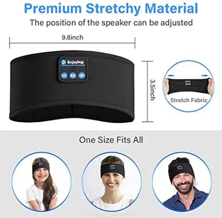 Bluetooth Sleeping Headphones Sports Headband Thin Soft Elastic Comfortable Wireless Music Earphones Eye Mask for Side Sleeper