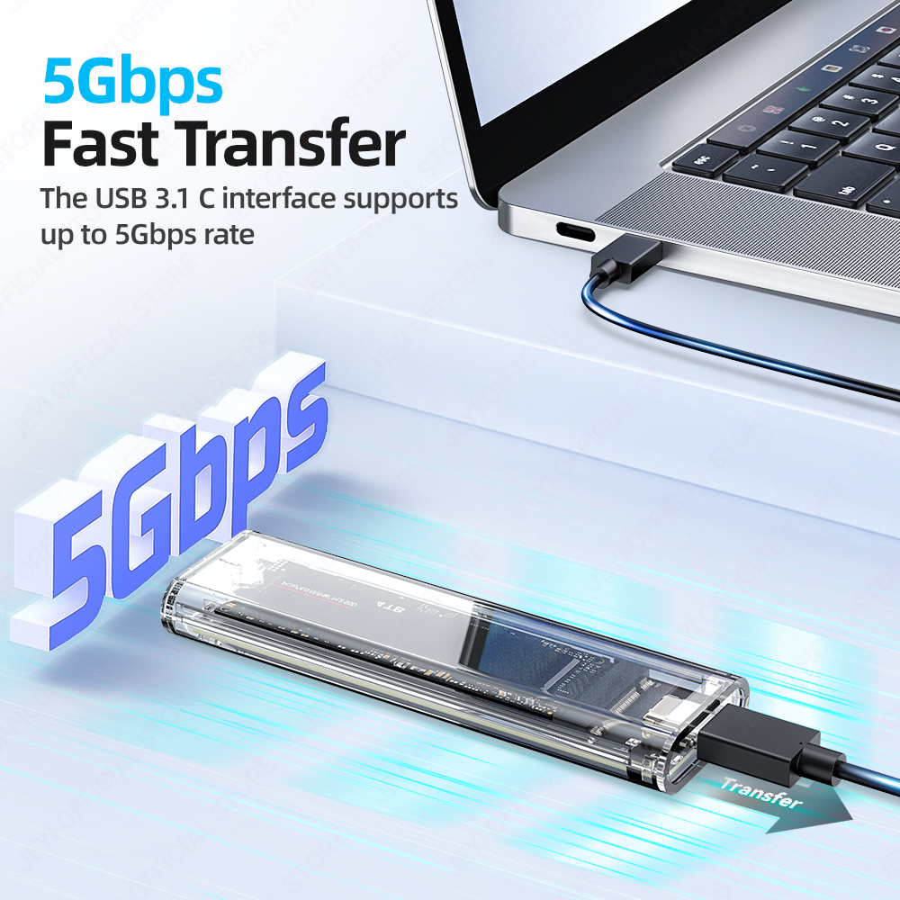 JEYI M.2 SATA SSD Enclosure 6Gbps Transparent USB 3.1 supports M.2 NGFF - Tool-Free External Enclosure for 2230-2280 SATA SSD