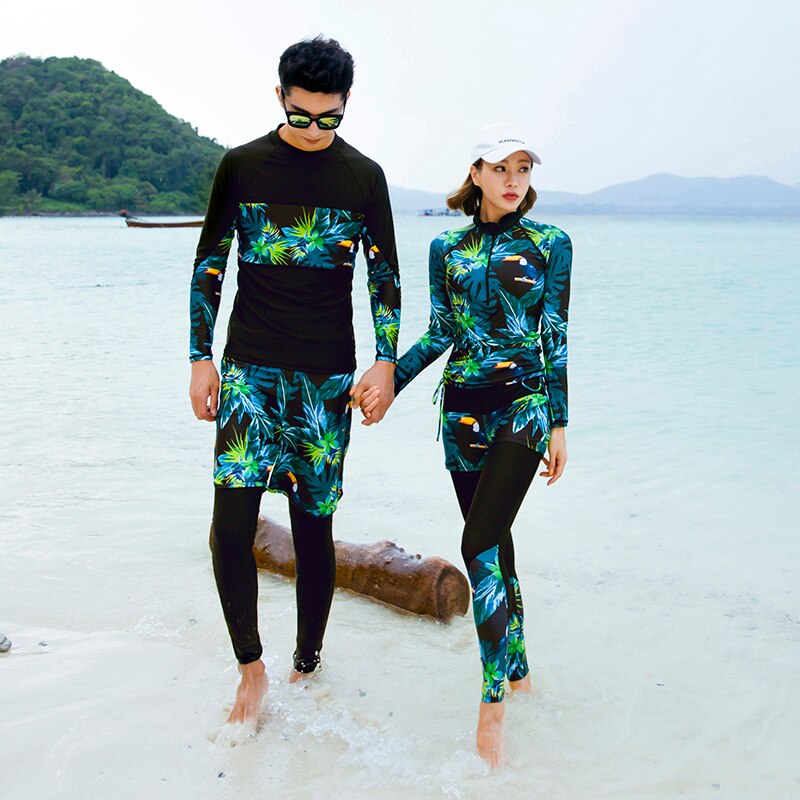 Long Sleeve Rash Guard Women 5 Pieces Swimsuit Swimwear Bathing Suit Surfing Paded Long Pant Couples Men Beach Couple Swimsuit