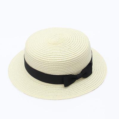 estilo sombrero Simple verano playa sombrero plano Casual corbata de lazo con borde de paja de sol sombrero capeu sombrero de paja de Sol de protección jazz: milk white 1