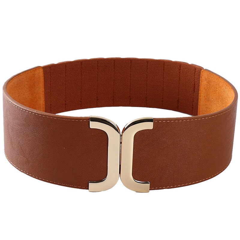 Cinturones anchos con hebilla para mujer, cinturón ancho elástico, hebilla dorada, faja femenina, vestido de tirantes, de decoración: Camel