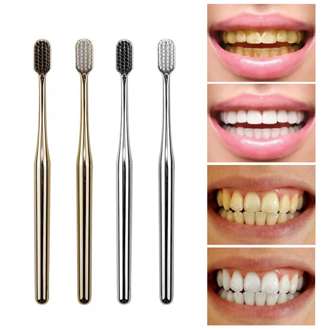 2/1pcs Luxury Soft Toothbrush Gold Silver Toothbrushes for Men and Women Adult Tooth Brush Electroplated High-end Dental Brushes