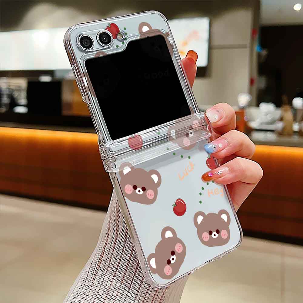 Case For Samsung Galaxy Z Flip 6 5 4 3 Transparent Hard Folding Luxury Pattern For Samsung Z Flip3 Flip4 Flip5 Flip6 Clear Cover: ABS / GRAY