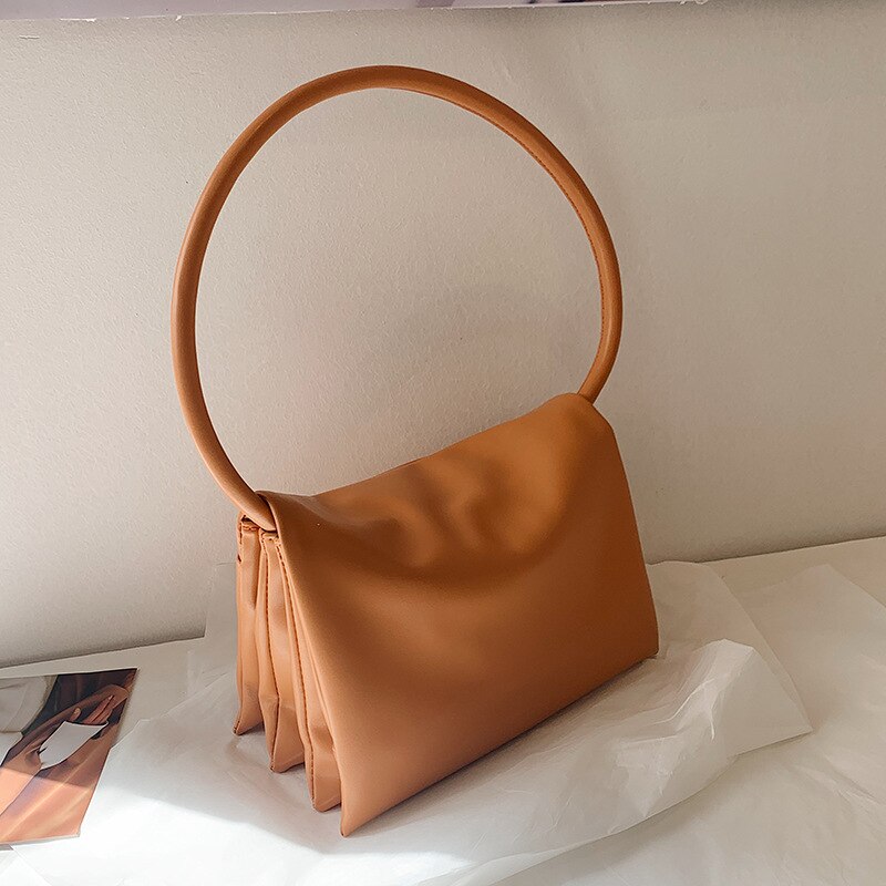 Candy Colors Armpit Shoulder Bags for Women Solid Color Soft Pu Leather Women's Handbag Travel Tote: Orange