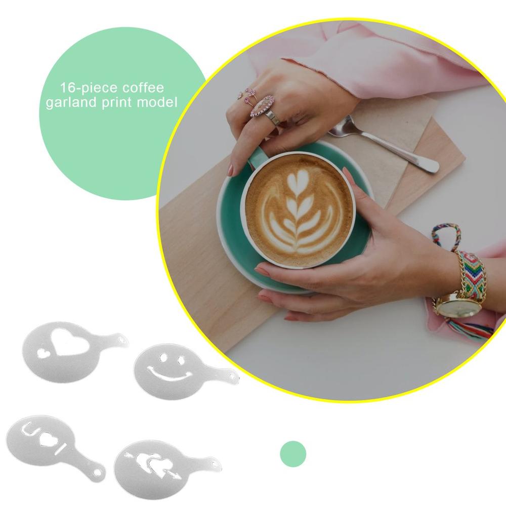 16 stk kaffe tegning cappuccino form fancy kaffe print model skum spray kage stencils pulveriseret sukker si værktøjer