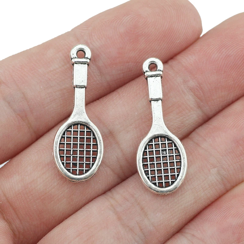 20 Stuks/partij 11Mm * 29Mm Antiek Zilver Lichtmetalen Metalen Sport Racket Charm Voor Sieraden maken