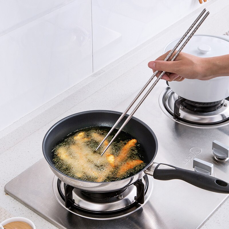 Palillos Extra largos de acero inoxidable para cocinar, palitos de comida para patatas fritas profundas, vajilla de Sushi, utensilios de cocina, 1 par