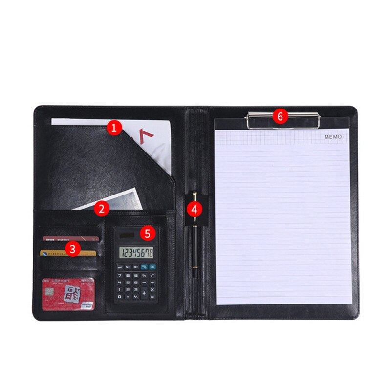 Multifunctionele Padfolio A4 Pu Leather Portfolio Bindmiddel Visitekaartje Document Organisator Conferentie Notepad Map Caculator