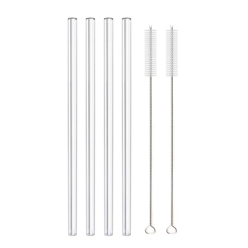 Paille en verre transparente pour toute boisson,accessoire sain, réutilisable et , pour Smoothies, cocktails, livré avec brosse de nettoyage, 200x8mm: 4pcs Straight