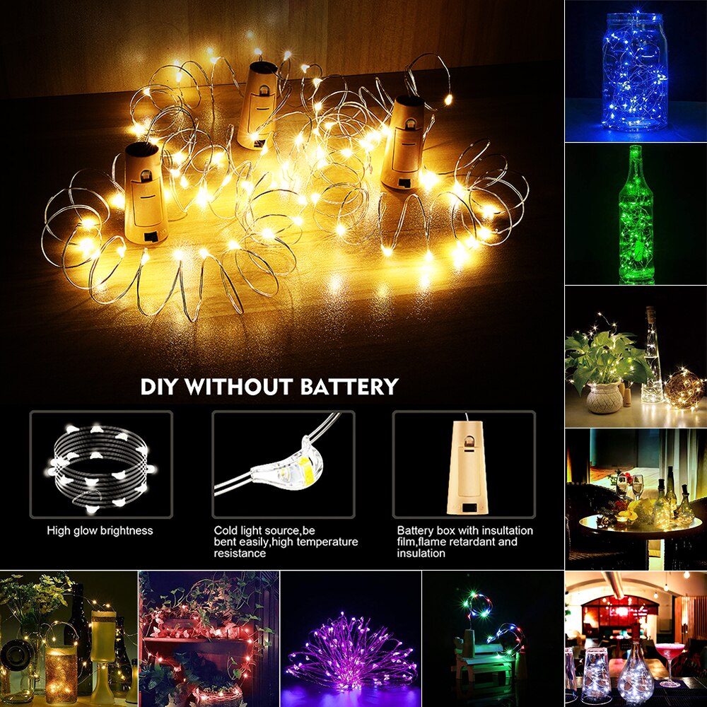 1M 2M 20 LED Garland String Fairy Lights Wine Cork String Lights Lamp for Glass Bottle Christmas Tree Wedding Party Decoration