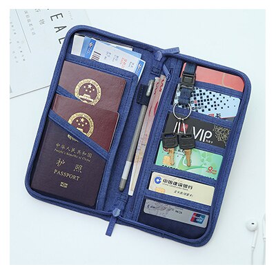 Pas tegnebog lynlås bærbar vandtæt oxford taske til mænd og kvinder kreditkort rejsearrangør pasholderdæksel: Dyb blå