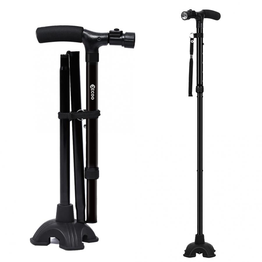 Self Standing Folding Walking Cane Lightweight Walking Stick with LED Light and Cushion Handle Adjustable Height 150-190cm
