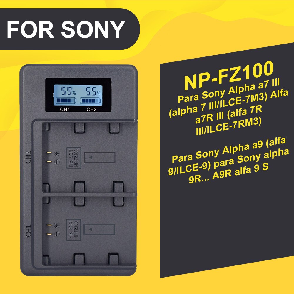 NP-FW50 NP-FZ100 NP-F960 970 NP-FV100 Lcd Usb Dual Charger Lcd-scherm Smart Charger Voor Sony Camera Batterij Batterijen: FZ100