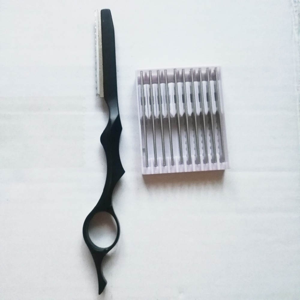 10pcs blade+1pcs Thinning Scissors Barber Feathering Stylist Grooming Hairdressing Hair Salon Stainless Steel tool