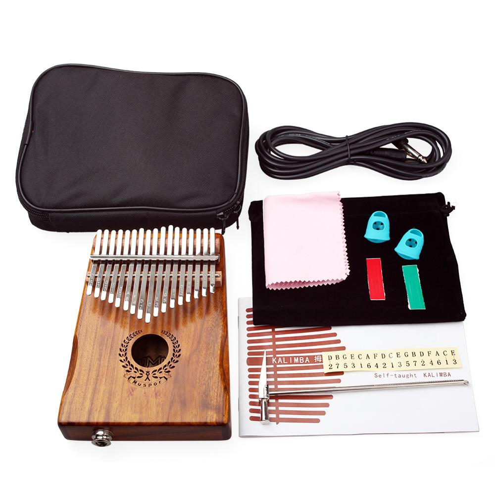 Yfashion 17 Keys Thumb Piano EQ kalimba Mbria Acacia Wood Link Speaker Electric Pickup For Beginner With Tuner Hammer Cable Bag: Default Title