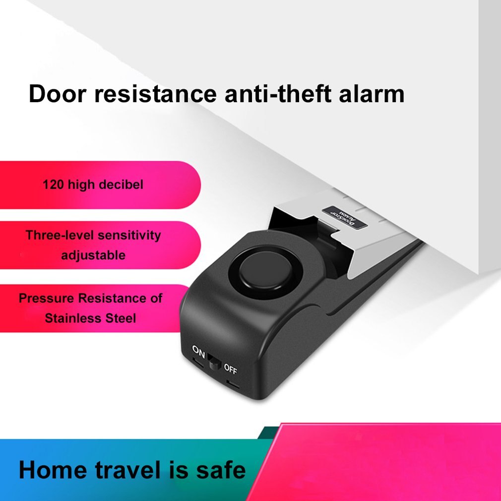 Mini trådlöst vibrationslarm 120db dörrars stopplarm för hemmet kilformad stopplarm säkerhetssystem blockeringssystem