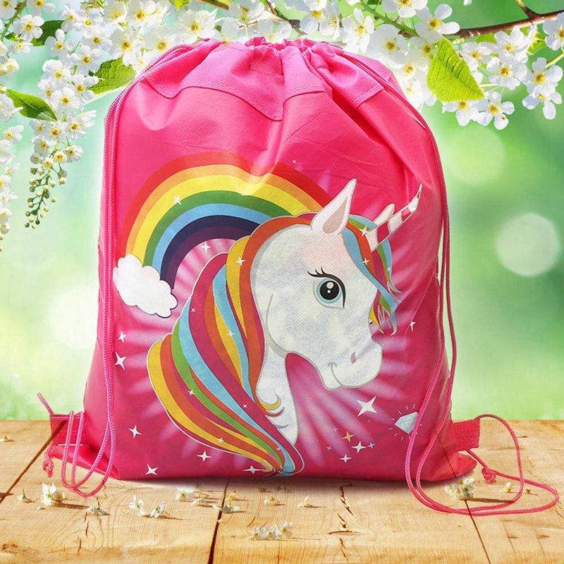Unicorn Drawstring bag for Girls Travel Storage Package Cartoon School Backpacks Children Birthday Party Favors 34cm*27cm