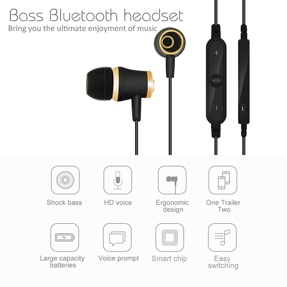 Teamyo Bluetooth Earphones Wireless Fitness Headphones with MIC Stereo Headset Music Earbuds fones de ouvido for iPhone Android