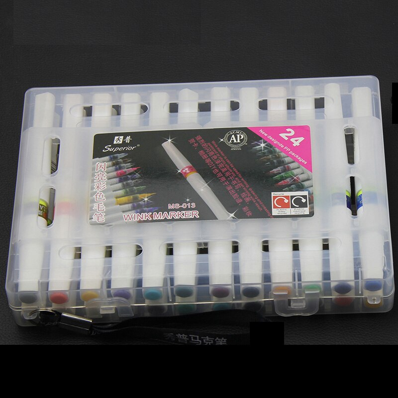 12/24 farver glitter børste gnistre glans markører pen sæt til gnistre glans til bogstaver stempling projekt: 24 farvesæt