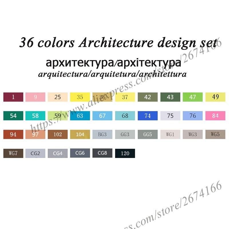 TouchFIVE Dual Tips Art Sketch Twin Marker Pens 36 48 72 80 168 Colors Alcohol Based Ink Art Markers for Student and: 36 Architecture Set