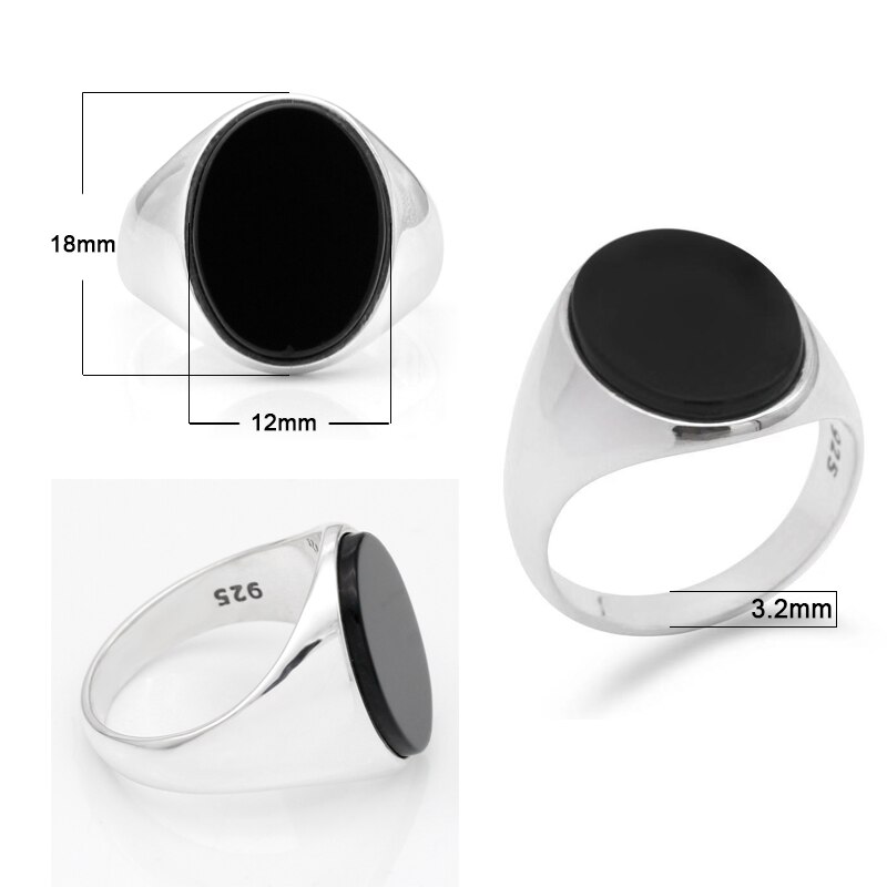 925 Sterling Silver Anello di Uomini con il Nero Onice Naturale Anello di Pietra Thai Argento di Disegno Semplice per L'uomo Le Donne Dei Monili Turco