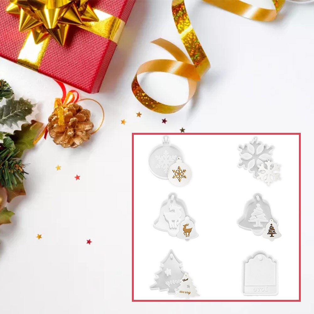 6 Pcs DIY Craft Snowflake Molds Making Clay Plaster Cement Mould Tool Toys Xmas Tree Silicone Mold Toy Ornaments Christmas Decor