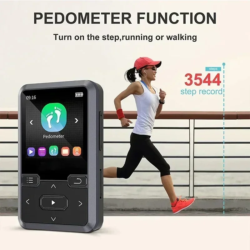Mini tylny klips sportowy 32 GB bezstratny dźwięk odtwarzacz MP3 z BT 5.0, krokomierz radio FM, nowy projekt Mini odtwarzacz muzyczny 1,44 cala