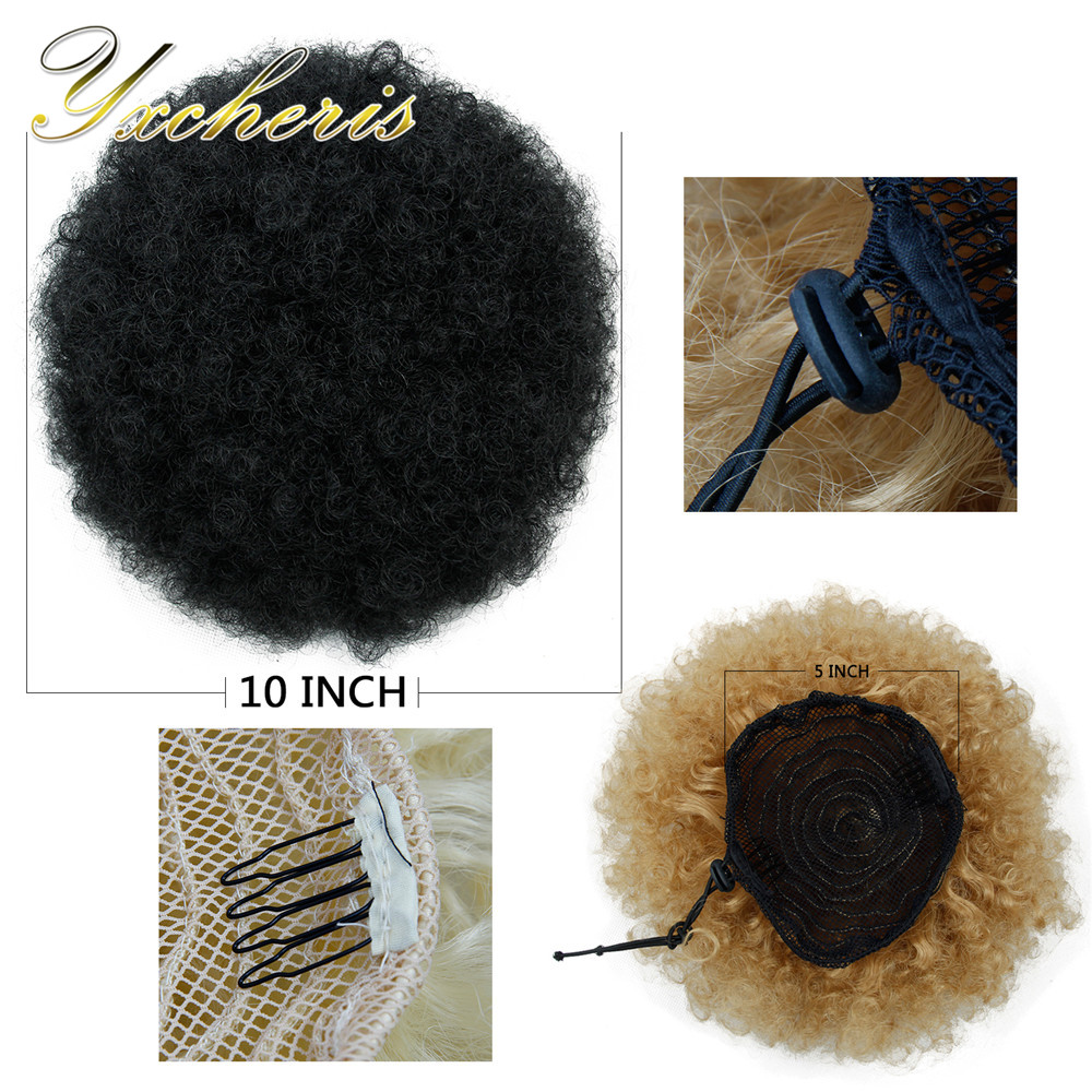 YXCHERISHAIR-moño de pelo sintético Afro rizado degradado, pieza de fibra de alta temperatura, con cordón, extensiones de coleta